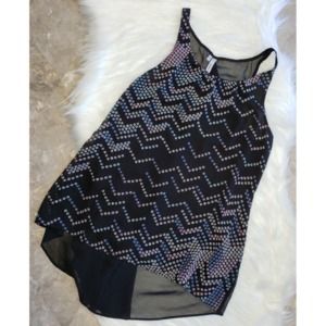 Studio Y Black Polyester High Low Printed Sheer S